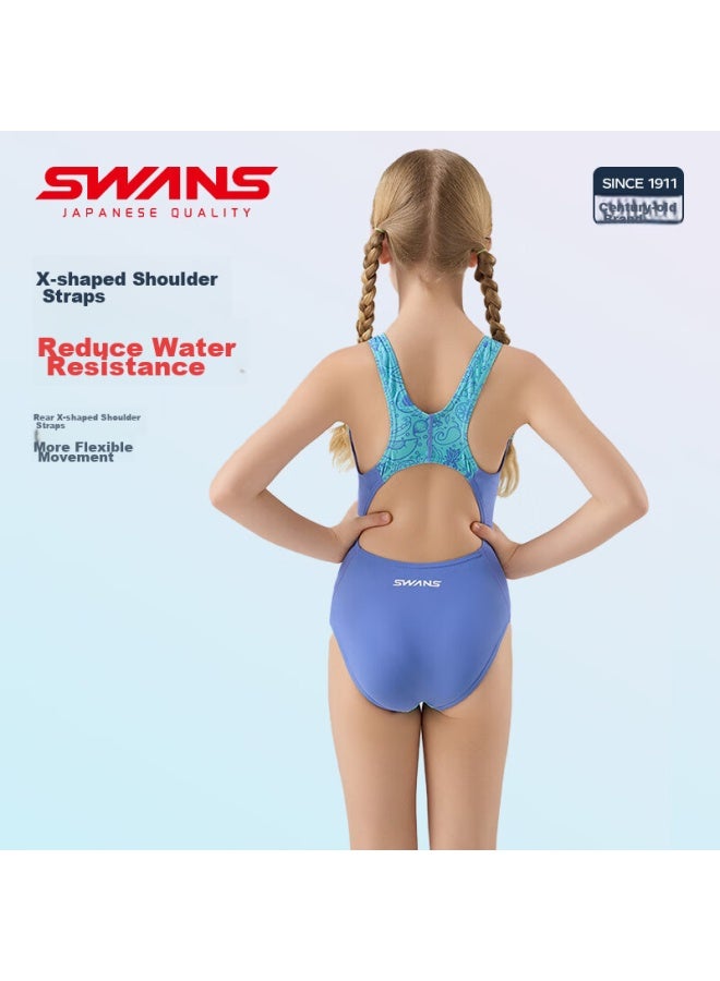 Speed Vision Swans Children's Swimsuit, One-piece Triangle For Girls, Professional Training, Quick-drying, Sports Swimming 243, Ice Blue, Size 130 - Image 5