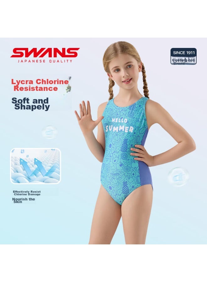 Speed Vision Swans Children's Swimsuit, One-piece Triangle For Girls, Professional Training, Quick-drying, Sports Swimming 243, Ice Blue, Size 130 - Image 3