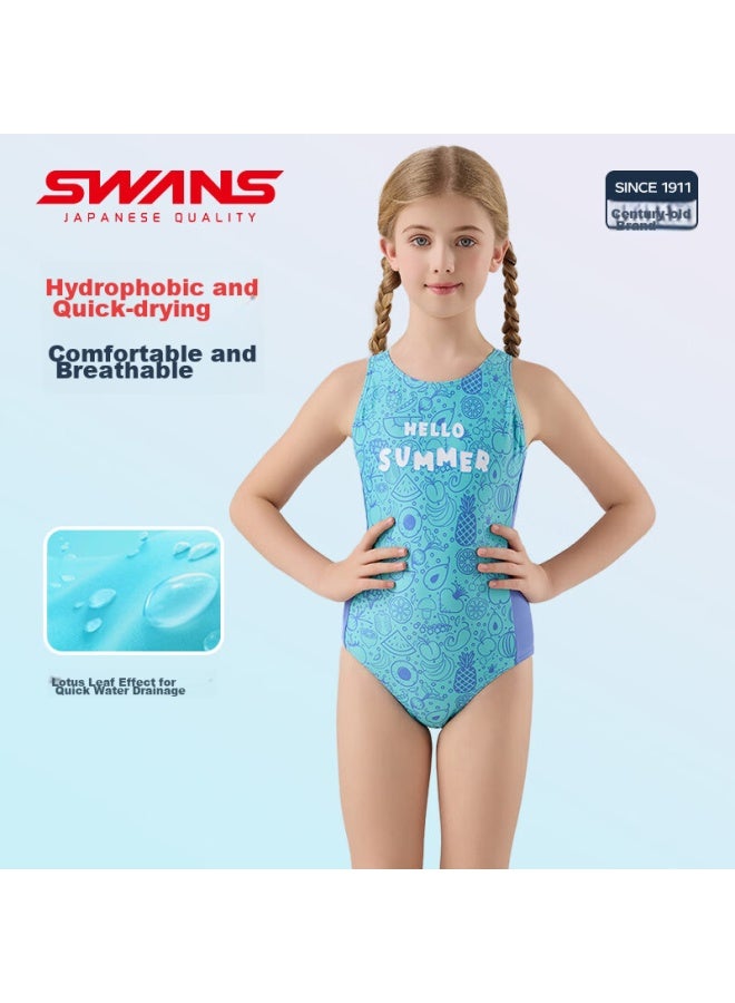 Speed Vision Swans Children's Swimsuit, One-piece Triangle For Girls, Professional Training, Quick-drying, Sports Swimming 243, Ice Blue, Size 130 - Image 4