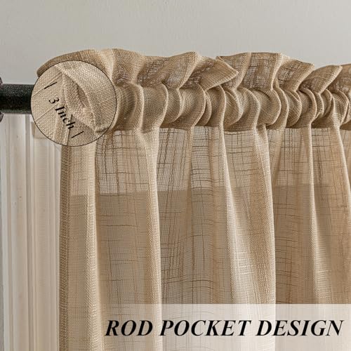 BD BEDA HOME Beda Home Tassel Linen Textured Swag Curtain Valance for Farmhouses Kitchen Light Filtering Rustic Short Swag Topper for Small Windows Bedroom Privacy Added Rod Pocket Design 36W x 63L Brown - Image 3