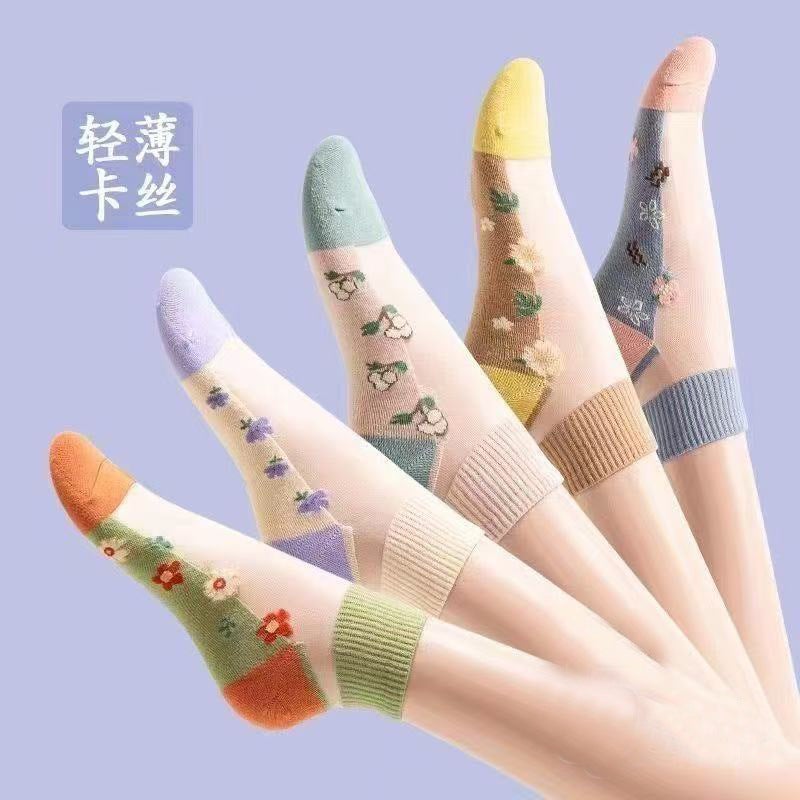 Summer Socks Women'S Ice Silk Short Socks Thin Flower Ins Trendy Glass Silk Mesh Red Sweat Absorbing Breathable Cass Boat Socks - Image 2