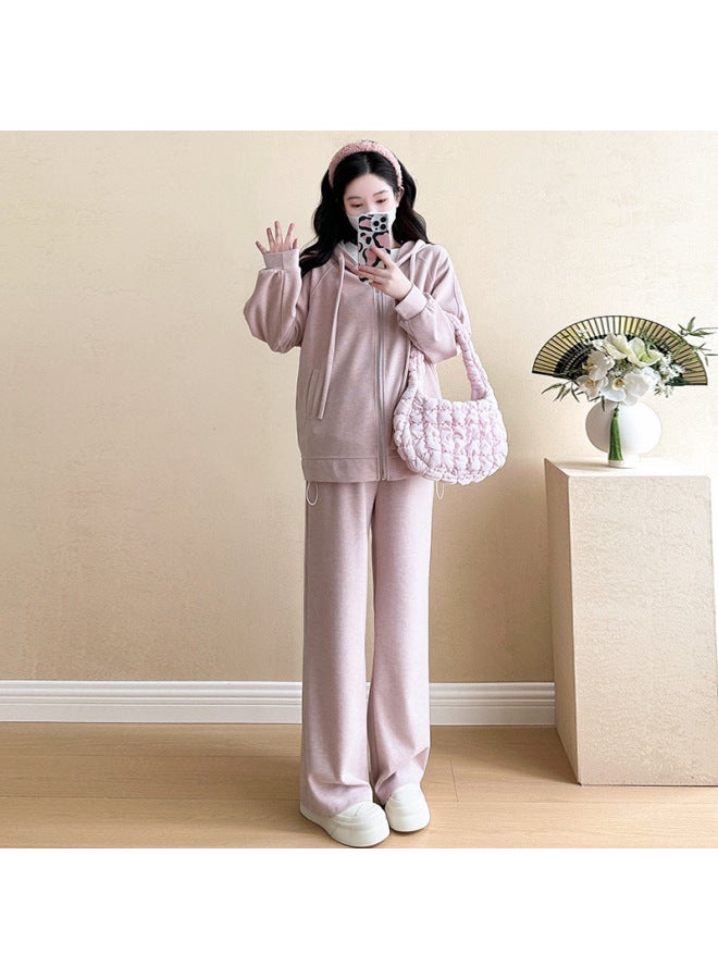 Pregnant Women's Clothing 2024 Spring And Autumn New Korean Version Of Pregnant Women Hooded Sweater Pants Suit Women's Fashion Foreign Style Soft Glutinous Sweet