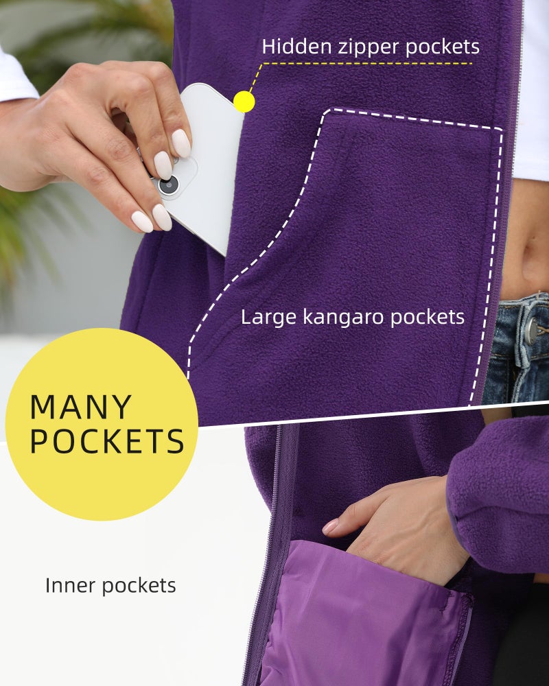 Argstar purple Fleece Jacket for Women, Lightweight Full Zip Classic Soft Casual Recreation Coat with Zipper Pockets M - Image 4