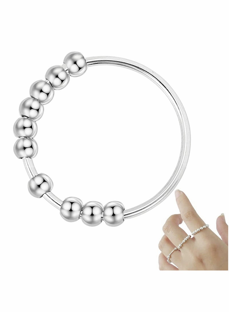 Excefore 925 Sterling Silver Anti Anxiety Ring for Women Men Fidget Rings with Beads Spinner  - Image 1