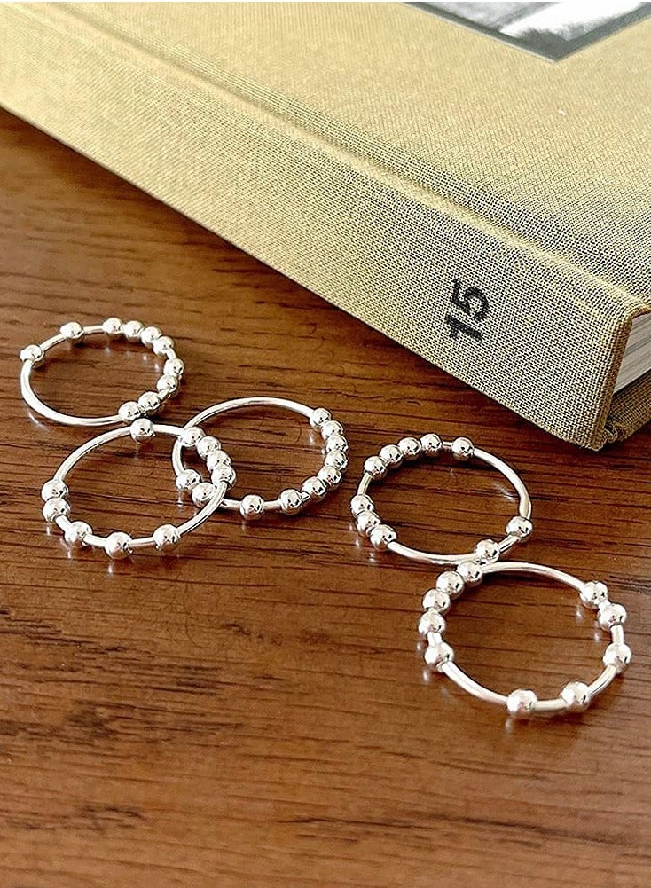 Excefore 925 Sterling Silver Anti Anxiety Ring for Women Men Fidget Rings with Beads Spinner  - Image 3