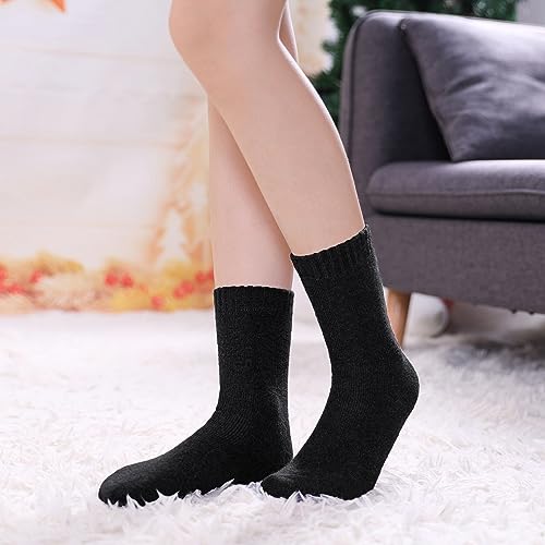 LINEMIN Wool Socks for Women Winter Warm Hiking Thick Warm Cozy Boot Crew Gift Socks 5 Pairs (Black) - Image 2