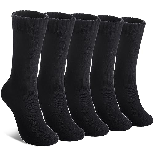 LINEMIN Wool Socks for Women Winter Warm Hiking Thick Warm Cozy Boot Crew Gift Socks 5 Pairs (Black) - Image 1