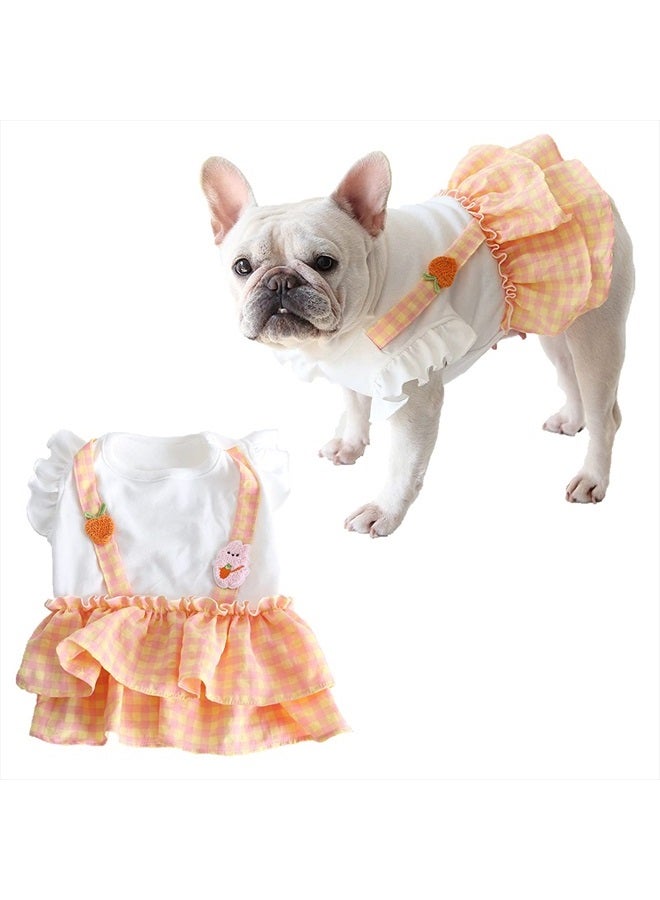 Moorfowl French Bulldog Tutu Dress with Cute Carrot Rabbit Patterns Dog Girl Plaid Suspender Skirts for Doggie Summer Clothes for Pug Corgi Party Dress Fashion Outfits - Image 1
