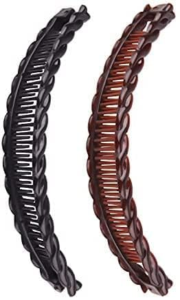 2 Pack One Black And One Brown Large Banana Clips Fish Clips Long Hair Comb Grip and Barrettes