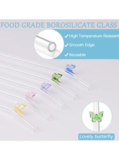 Beauenty Colorful erfly Design Reusable Glass Straws - 7.8 x 8mm, Set of 5 with Cleaning Brush, Perfect for Smoothies, Milkshakes, Juices, and Teas. Eco-Friendly and Stylish!  - Image 2