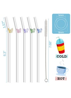 Beauenty Colorful erfly Design Reusable Glass Straws - 7.8 x 8mm, Set of 5 with Cleaning Brush, Perfect for Smoothies, Milkshakes, Juices, and Teas. Eco-Friendly and Stylish!  - Image 4