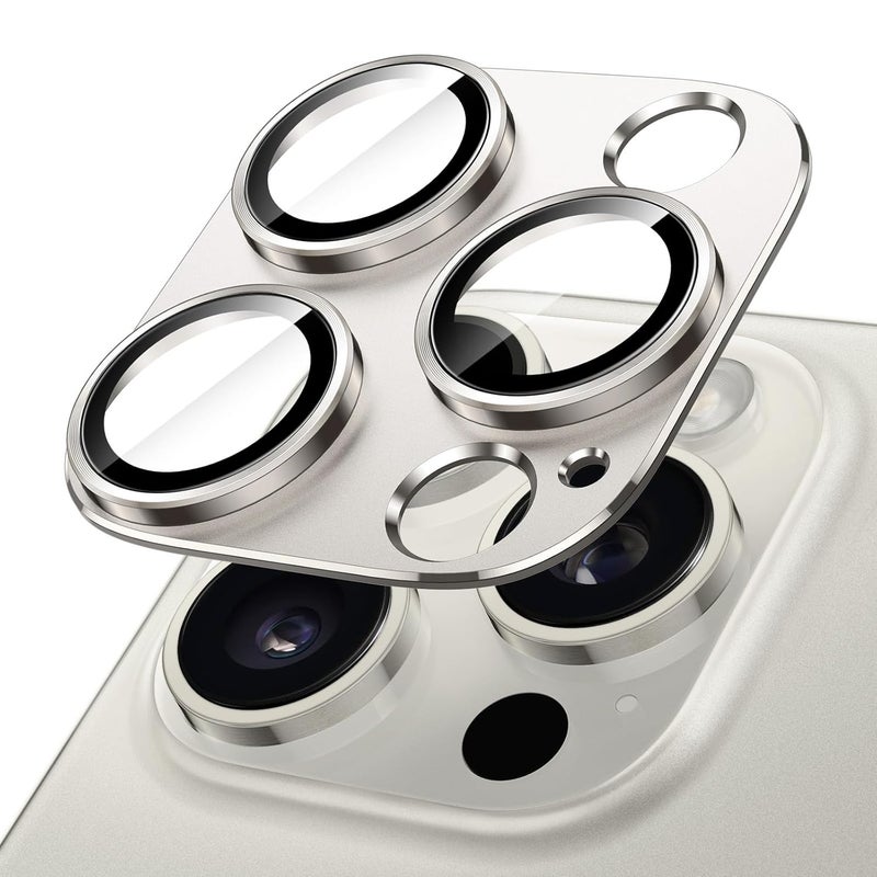 Jetech Camera Lens Protector for iPhone 16 Pro 6.3-Inch and iPhone 16 Pro Max 6.9-Inch, Full Coverage 9H Tempered Glass Ring Cover, Matte Metal Plate, Case Friendly, 1-Pack (Natural Titanium) - Image 1