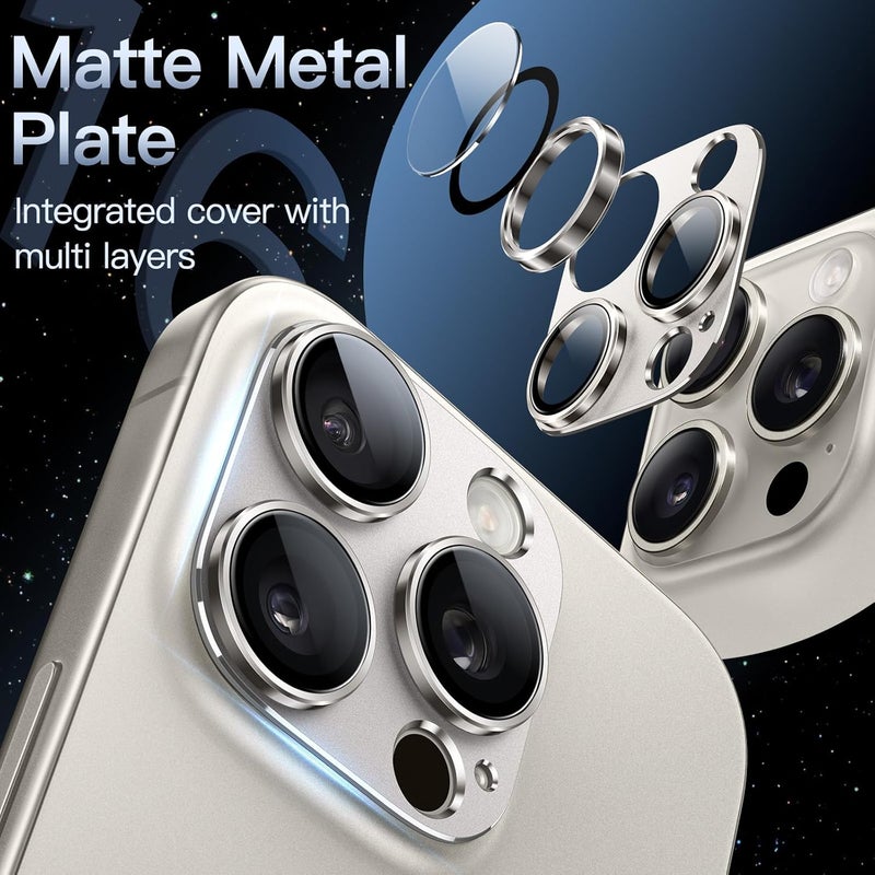 Jetech Camera Lens Protector for iPhone 16 Pro 6.3-Inch and iPhone 16 Pro Max 6.9-Inch, Full Coverage 9H Tempered Glass Ring Cover, Matte Metal Plate, Case Friendly, 1-Pack (Natural Titanium) - Image 3