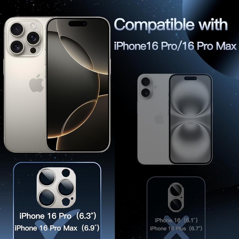 Jetech Camera Lens Protector for iPhone 16 Pro 6.3-Inch and iPhone 16 Pro Max 6.9-Inch, Full Coverage 9H Tempered Glass Ring Cover, Matte Metal Plate, Case Friendly, 1-Pack (Natural Titanium) - Image 2
