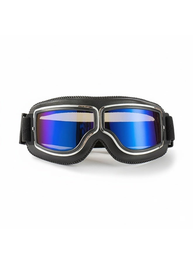 نظارات رجعية على طراز هارلي بعدسات ملونة وإطار جلدي أسود، نظارات خوذة دراجة نارية مضادة للرياح والغبار لركوب الدراجات النارية - Image 1