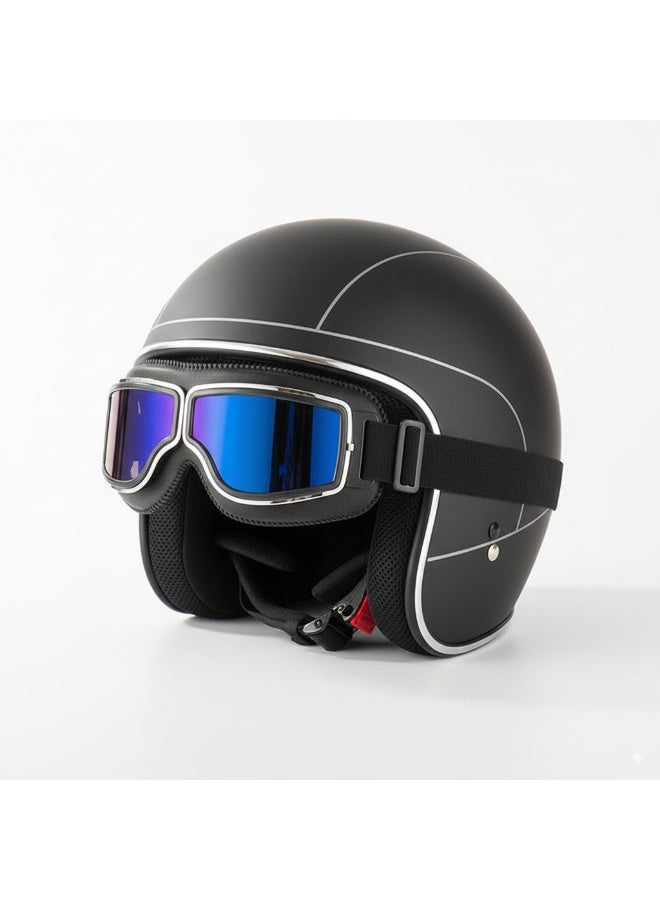 نظارات رجعية على طراز هارلي بعدسات ملونة وإطار جلدي أسود، نظارات خوذة دراجة نارية مضادة للرياح والغبار لركوب الدراجات النارية - Image 3