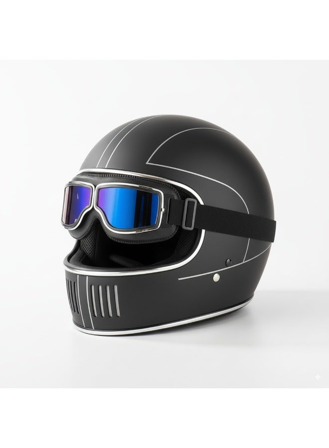 نظارات رجعية على طراز هارلي بعدسات ملونة وإطار جلدي أسود، نظارات خوذة دراجة نارية مضادة للرياح والغبار لركوب الدراجات النارية - Image 2