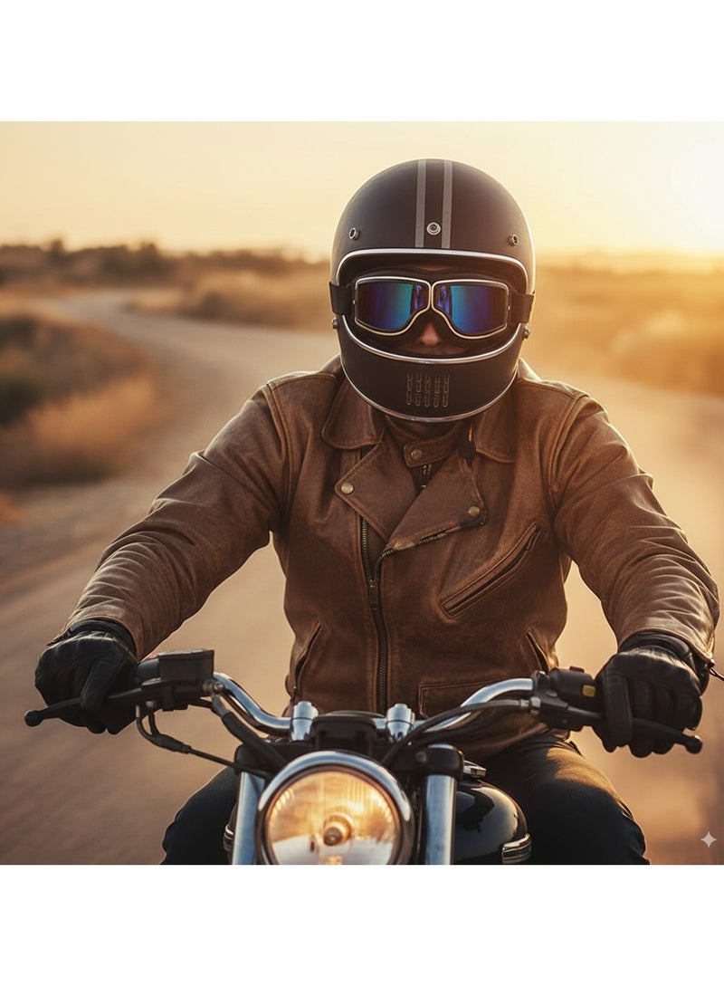 نظارات رجعية على طراز هارلي بعدسات ملونة وإطار جلدي أسود، نظارات خوذة دراجة نارية مضادة للرياح والغبار لركوب الدراجات النارية - Image 5
