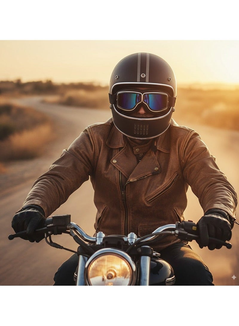 Retro Harley Goggles Black Leather Colored Lens Motorcycle Helmet Goggles Windproof Dustproof Motorbike Riding Glasses - Image 5