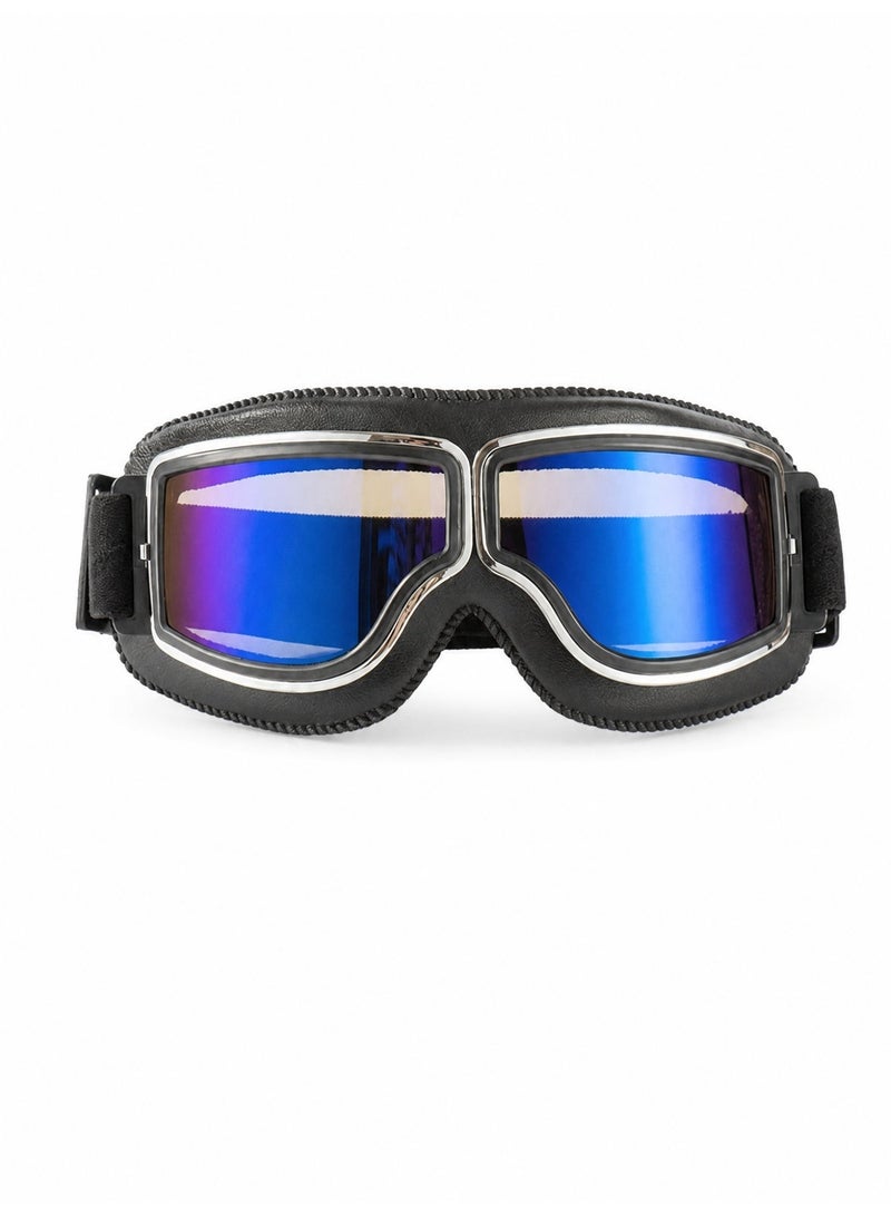 Retro Harley Goggles Black Leather Colored Lens Motorcycle Helmet Goggles Windproof Dustproof Motorbike Riding Glasses - Image 1