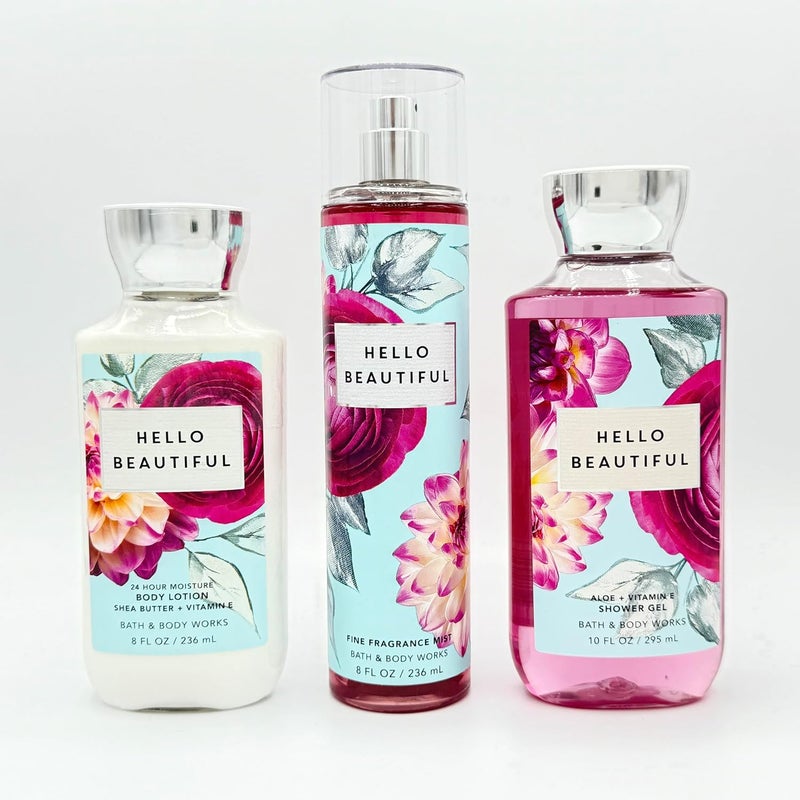 Hello Beautiful 3Piece Bath Bundle Body Lotion Fine Fragrance Mist and Shower Gel - Image 1