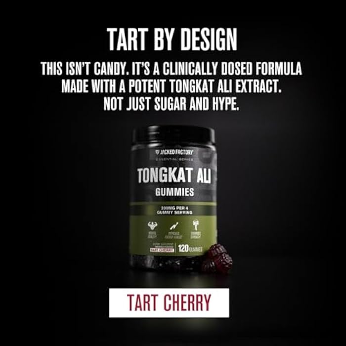 Jacked Factory Tongkat Ali Gummies - 100:1 Tongkat-Ali (Eurycoma Longifolia) Extract for Enhanced Vitality, Improved Energy Levels, Increased Strength, & Lean Muscle Growth - 120 Count, Tart Cherry - Image 5