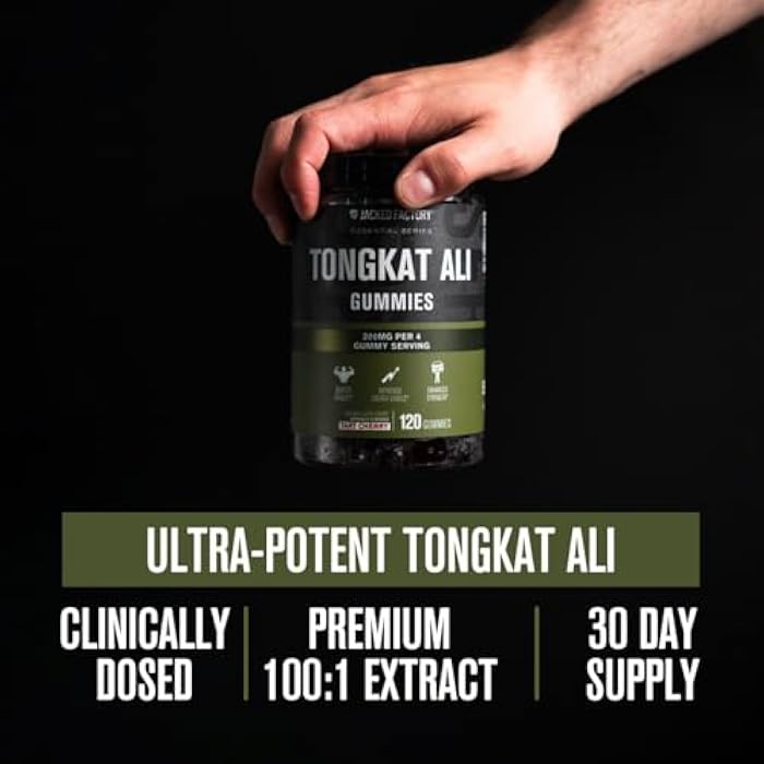 Jacked Factory Tongkat Ali Gummies - 100:1 Tongkat-Ali (Eurycoma Longifolia) Extract for Enhanced Vitality, Improved Energy Levels, Increased Strength, & Lean Muscle Growth - 120 Count, Tart Cherry - Image 3