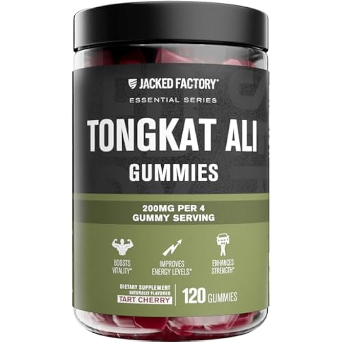 Jacked Factory Tongkat Ali Gummies - 100:1 Tongkat-Ali (Eurycoma Longifolia) Extract for Enhanced Vitality, Improved Energy Levels, Increased Strength, & Lean Muscle Growth - 120 Count, Tart Cherry - Image 1