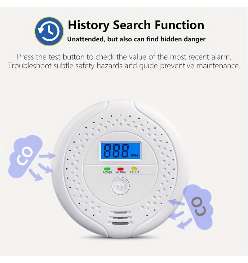 Portable Air Quality Monitor White For Carbon Monoxide Detection Battery Powered Easy Installation Digital Display - Image 5