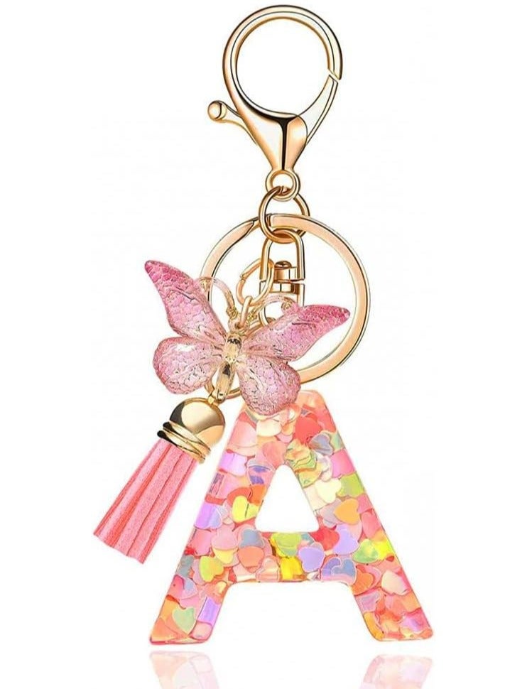 RATSAW Letter Charm Key Chain with Tassel Butterfly Pendant Key Ring Fashion Keychain  - Image 1