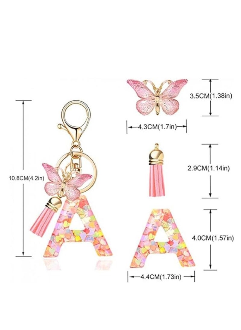 RATSAW Letter Charm Key Chain with Tassel Butterfly Pendant Key Ring Fashion Keychain  - Image 2
