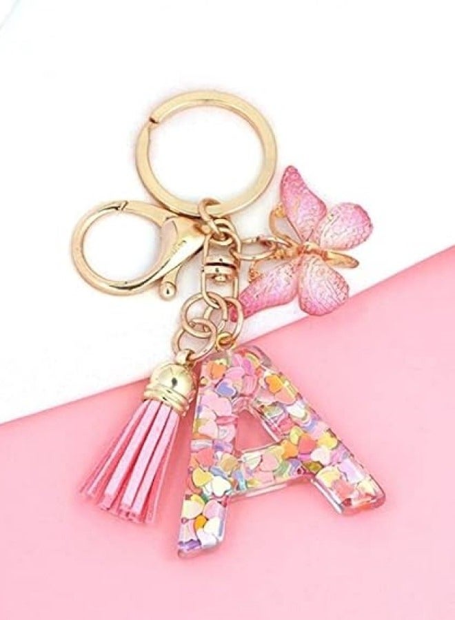 RATSAW Letter Charm Key Chain with Tassel Butterfly Pendant Key Ring Fashion Keychain  - Image 3