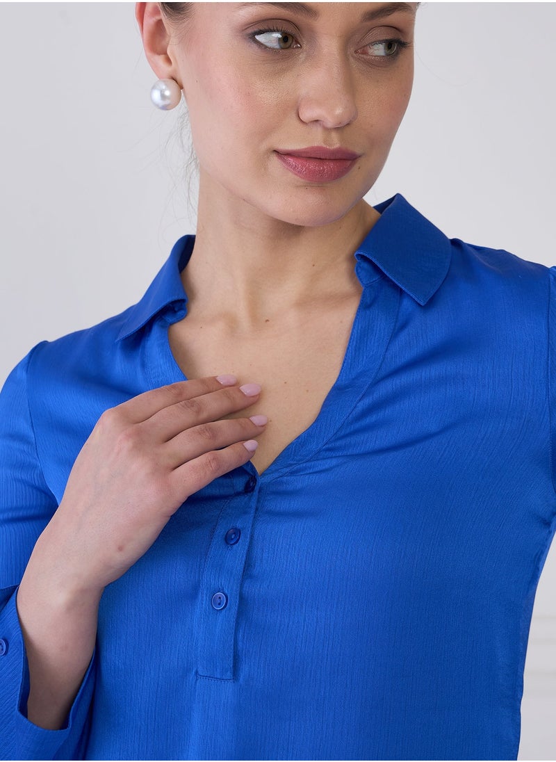 Salt Attire Women's Elegant and Versatile Collared V-Neck Shirt with Half Placket, Full-Length Cuffed Sleeves, and Modern Tailored Fit for a Polished, Refined Look  - Image 2