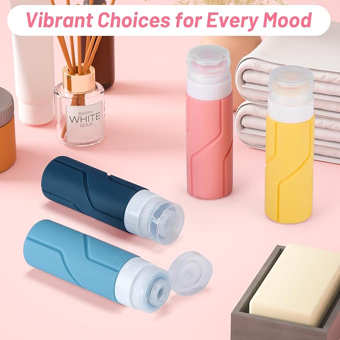 Alyvisun 4 Pack Silicone Travel Bottles for Toiletries Refillable Leakproof Travel Containers 100ml Small Size Squeezy Bottles for Shampoo Lotion Cosmetic Mixed Colors