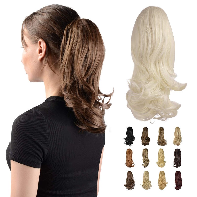 SOFEIYAN 13 Ponytail Extension Long Curly Ponytail Clip in Claw Hair Extension Natural Looking Synthetic Hairpiece for Women Platinum Blonde