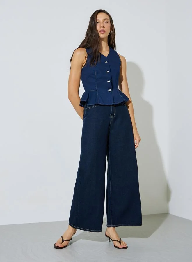 ستايلي Dark Blue Peplum Denim Waistcoat