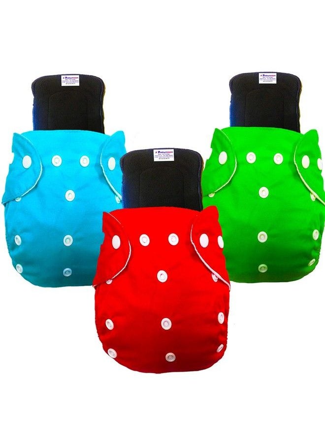 BabyMoon Free Size Reusable 3 Cloth Diaper With 3 Grey Insert Pack Of 6  - Image 1