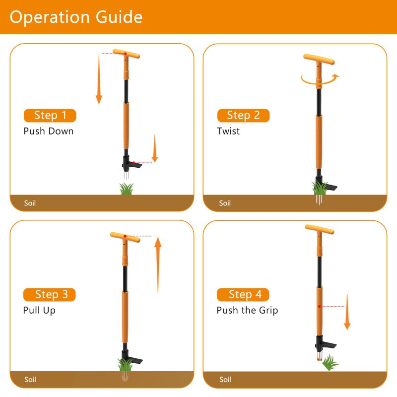BREWIN TOOLS آلة إزالة الأعشاب الضارة، بريوين - آلة إزالة الأعشاب الضارة القابلة للوقوف بالكامل - بدون انحناء وموفرة للظهر، مزيل أعشاب فعال وسهل الاستخدام، آلة إزالة أعشاب خفيفة الوزن ومتينة، سهلة الدفع والتدوير والسحب - Image 4