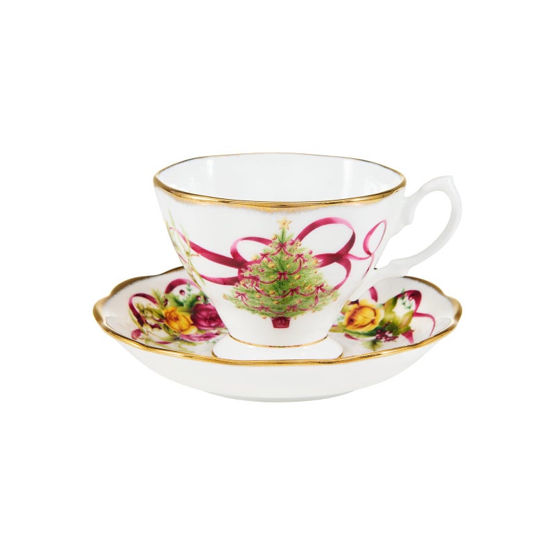 ROYAL ALBERT Old Country Roses Christmas Tree Teacup and Saucer Set - Image 2