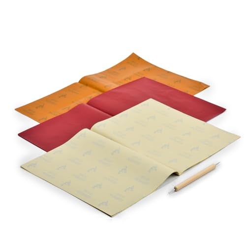 Makemore Creations Transfer Tracing Carbon Copy Paper for Drawing 30 Sheets with 1 Embossing Stylus Tools 21 x 33cm for Multiple Surfaces, Wood, MDF, Canvas, Paper, Fabric, Color - Red, Yellow, White - Image 2