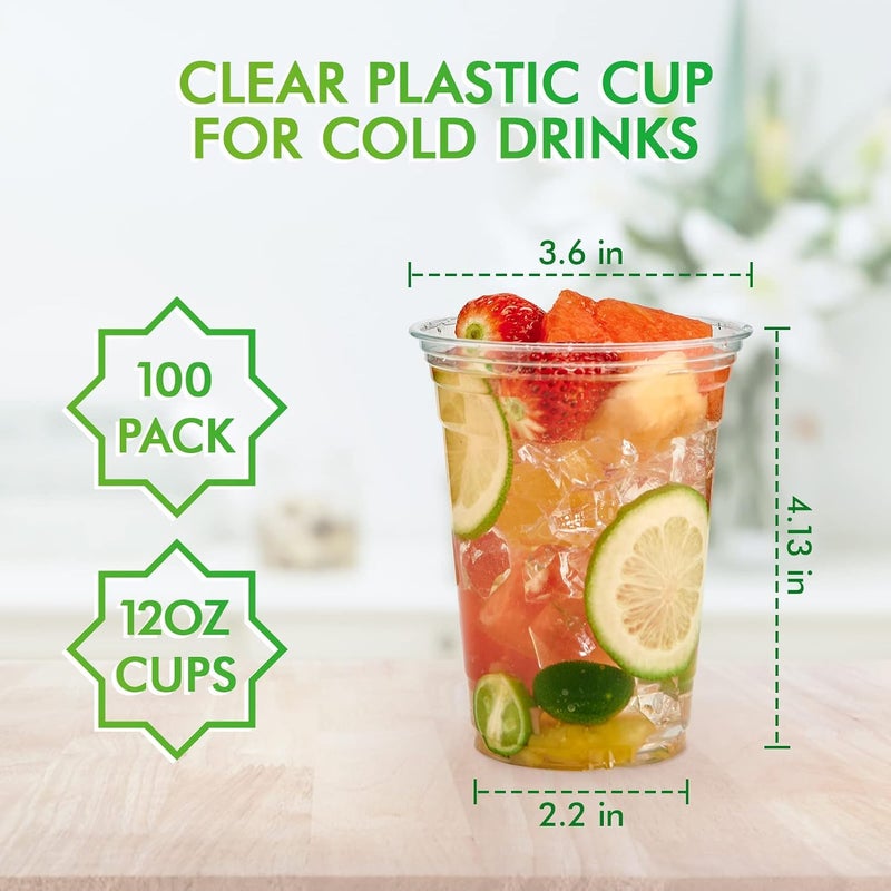 Lilymicky [100 Pack] 12 oz Clear Plastic Cups, PET Disposable Drinking Cups, 12 oz Plastic Cups, Perfect for Ice Coffee, Smoothie, Soda, or Any Cold Drinks - Image 5