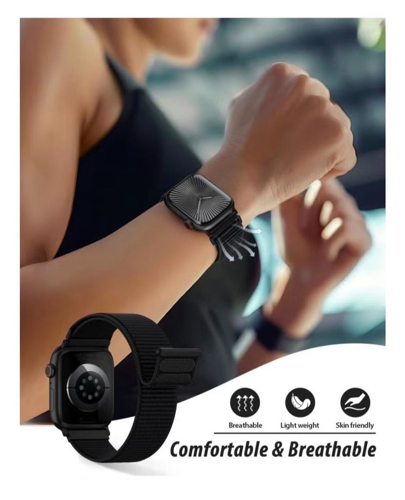 Watch Nylon Loop Band Compatible with Apple Watch 38mm 40mm 41mm, Soft Woven Sport Strap, Adjustable Replacement Wristband for Apple Watch Series 1-9/SE - Black - Image 5