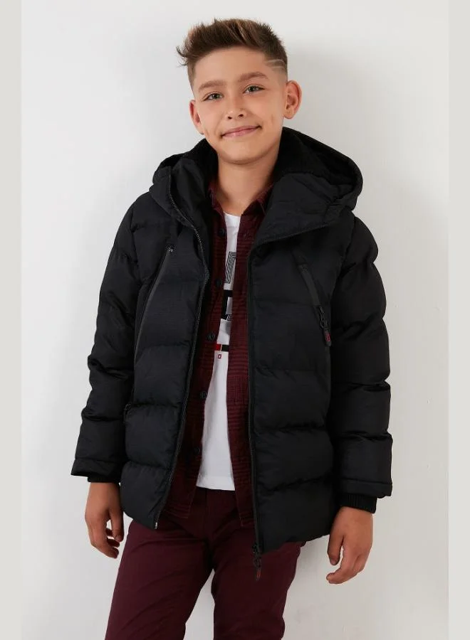 Lela Lela Plush Lined Zippered Pocket Hooded Puffer Coat Boy's COAT 5760040