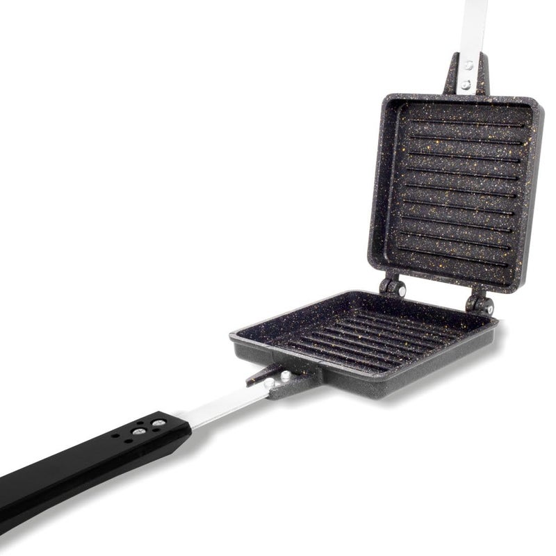 Orange Aluminium Non-Stick Jumbo Toast Sandwich Maker | Heavy Thickness | For Big Breads | Non-Electric 1000W | Gas Stove Compatible | Long Cool Touch Handles | Free Nylon Tongs & Scrubber - Image 1