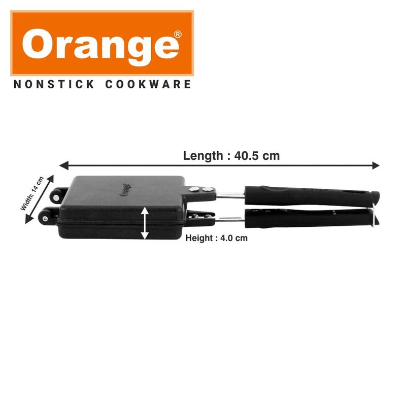 Orange Aluminium Non-Stick Jumbo Toast Sandwich Maker | Heavy Thickness | For Big Breads | Non-Electric 1000W | Gas Stove Compatible | Long Cool Touch Handles | Free Nylon Tongs & Scrubber - Image 5