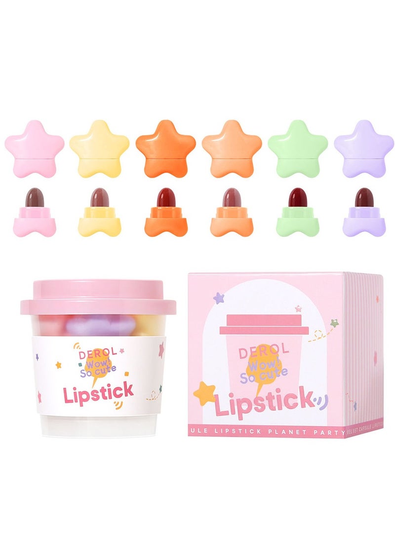 DEROL Lipstick Set For Women 6pcs Matte Moisturizing Planet Party Capsule Lip Stick Velvet Long Lasting Waterproof Nude Non-Stick Cup 24 Hours Smudge Proof Permanent Color Stay Hydration Makeup Gift  - Image 1