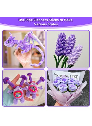 Rose Pipe Cleaners for Craft, Tulip Pipe Cleaners for Craft, 30cm Green and Purple Pipe Cleaners, Fuzzy Sticks Craft Supplies, Chenille Stems with Flower Pole, Flower Core & Gardening Tape, Arts & Crafts for DIY(8 Flowers) - view 2