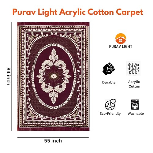 Purav Light Floral Design Cotton Carpet 5x7 feet for Living Room Bedroom Home Decor Carpets Mat (Wine Color) - Image 4