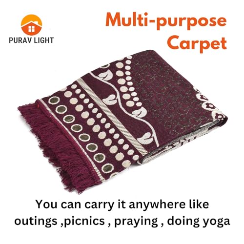 Purav Light Floral Design Cotton Carpet 5x7 feet for Living Room Bedroom Home Decor Carpets Mat (Wine Color) - Image 2