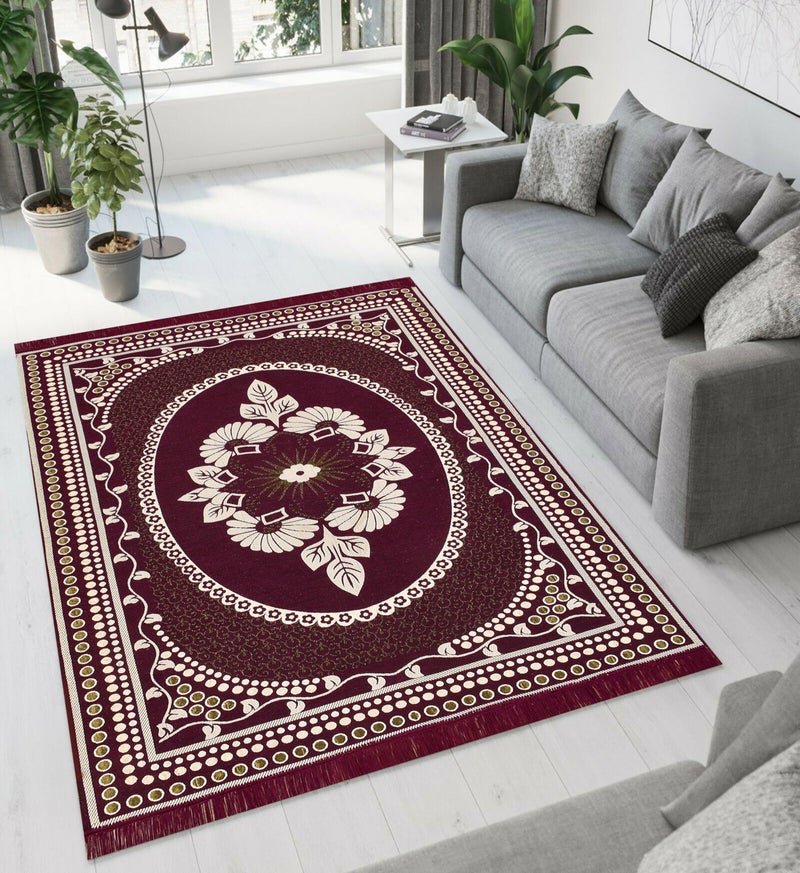 Purav Light Floral Design Cotton Carpet 5x7 feet for Living Room Bedroom Home Decor Carpets Mat (Wine Color) - Image 5